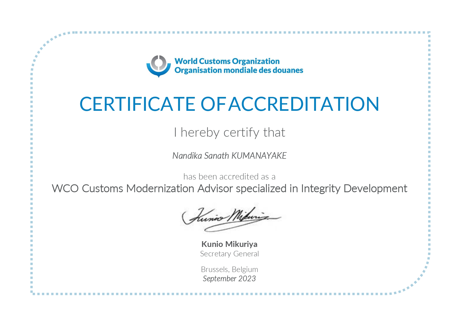 Dr. N.S. Kumanayake – ACCREDITATION – Sri Lanka Customs